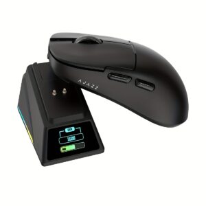 Ratón de juego Ultra HD 8K AJ159APEX con base de carga magnética, PAW3950 inalámbrico, 3 modos, batería, detección de movimiento óptico, carga USB-C, diseño ambidiestro, pantalla de color - Ideal para PC y PS5, accesorio de ratón