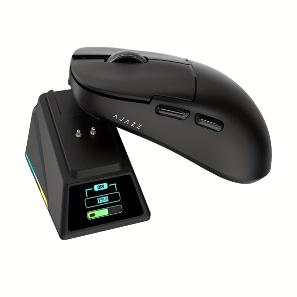 Ratón de juego Ultra HD 8K AJ159APEX con base de carga magnética, PAW3950 inalámbrico, 3 modos, batería, detección de movimiento óptico, carga USB-C, diseño ambidiestro, pantalla de color - Ideal para PC y PS5, accesorio de ratón