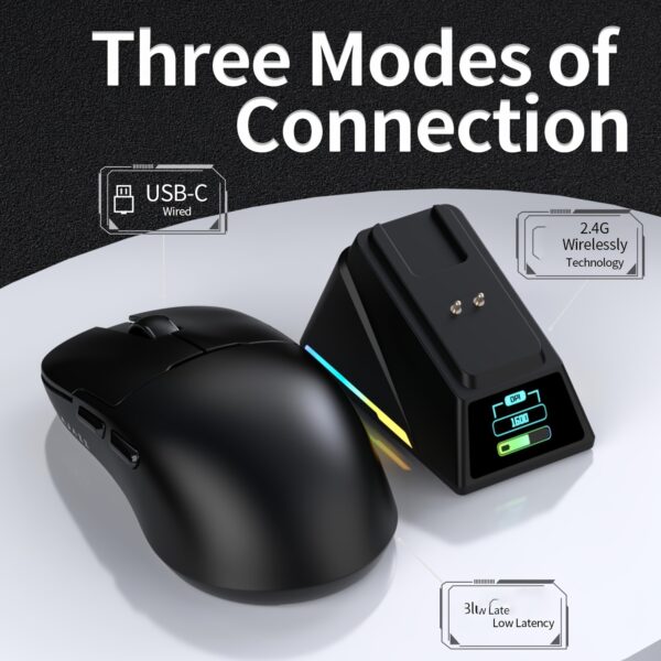 Ratón de juego Ultra HD 8K AJ159APEX con base de carga magnética, PAW3950 inalámbrico, 3 modos, batería, detección de movimiento óptico, carga USB-C, diseño ambidiestro, pantalla de color - Ideal para PC y PS5, accesorio de ratón - Imagen 8
