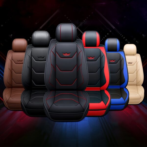 1pc Funda de Asiento de Coche de Cuero PU Ajustable, Protector de Asiento Delantero Transpirable con Compatibilidad de Cojín de Seguridad, Relleno de Esponja, Tejido No Textil, Diseño Ergonómico Elegante con Costuras de Acento Rojo, Disponible en Negro/Marrón/Beige/Azul/Rojo/Taupe, Compatible con la Mayoría de Modelos de Coches - Imagen 2