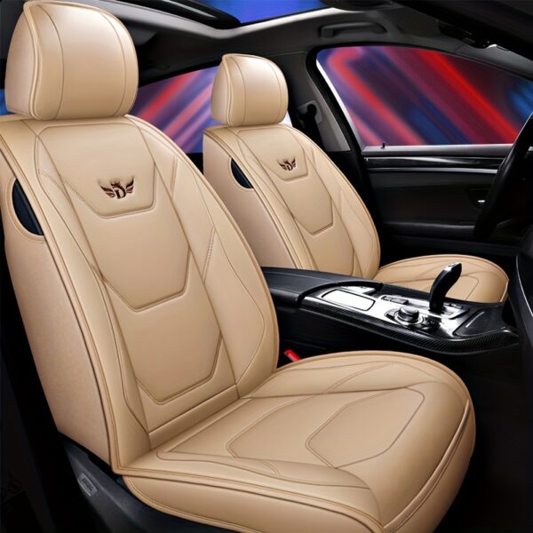 1pc Funda de Asiento de Coche de Cuero PU Ajustable, Protector de Asiento Delantero Transpirable con Compatibilidad de Cojín de Seguridad, Relleno de Esponja, Tejido No Textil, Diseño Ergonómico Elegante con Costuras de Acento Rojo, Disponible en Negro/Marrón/Beige/Azul/Rojo/Taupe, Compatible con la Mayoría de Modelos de Coches - Imagen 5