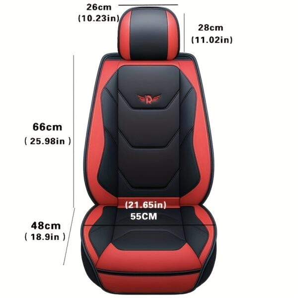1pc Funda de Asiento de Coche de Cuero PU Ajustable, Protector de Asiento Delantero Transpirable con Compatibilidad de Cojín de Seguridad, Relleno de Esponja, Tejido No Textil, Diseño Ergonómico Elegante con Costuras de Acento Rojo, Disponible en Negro/Marrón/Beige/Azul/Rojo/Taupe, Compatible con la Mayoría de Modelos de Coches - Imagen 3
